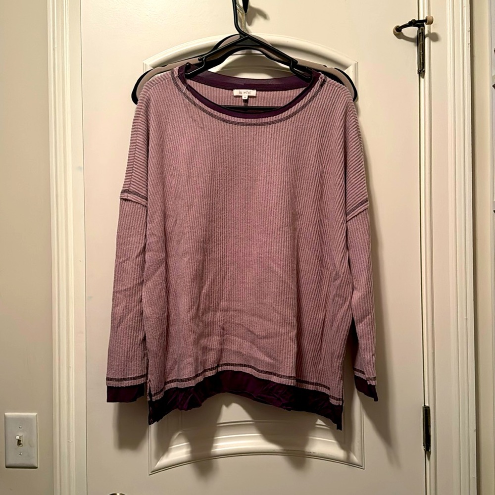 Purple Two Tone Ribbed Material Layered Look Top